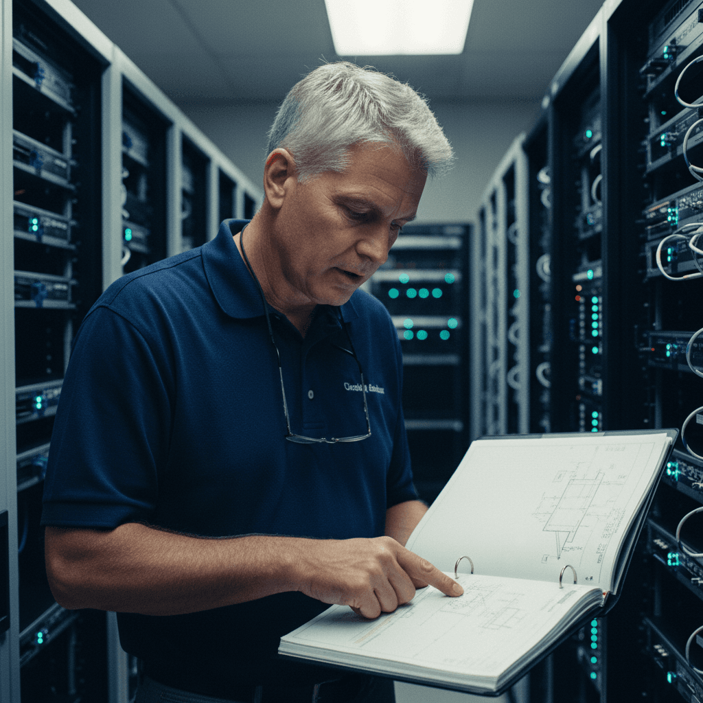 Documentary portrait of a cable ops manager (Head-end facility)