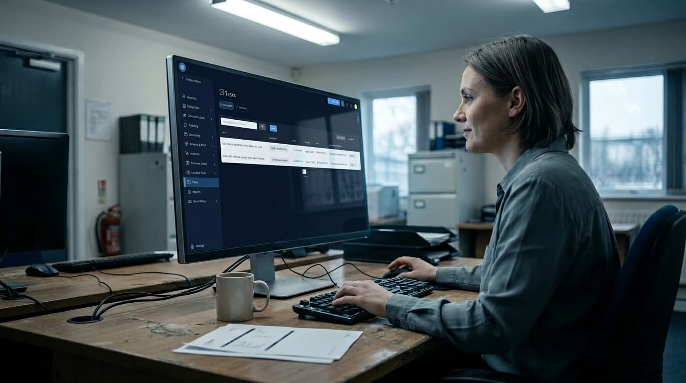 A documentary photograph that captures the operational reality behind Sonar's TASKS module.