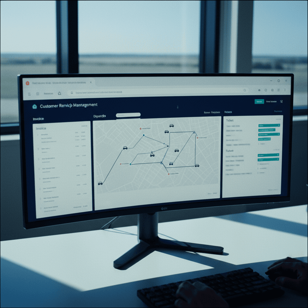 Sonar product tour preview - abstracted three-panel ISP CRM dashboard